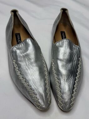 Maud Frizon Paris Vintage Silver Leather Flats Sz 39 / US 8.5 Made in Italy